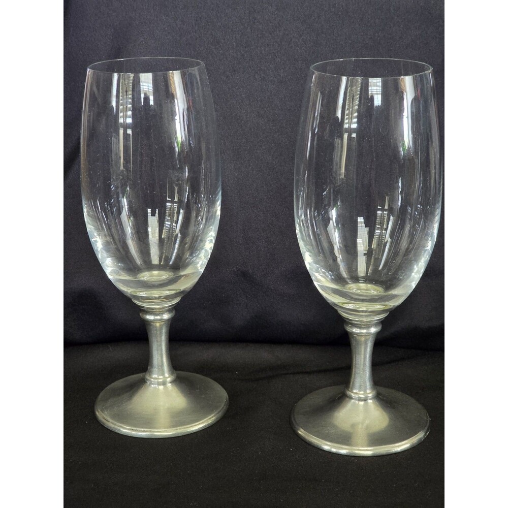 Set Of 2 Vintage Williams-Sonoma WMS20 Pewter Stem Wine Glass Goblet 95% Pewter